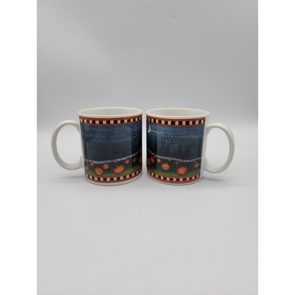 David Carter Brown Pumpkin Hollow pair of Coffee Mugs Sakura by Oneida 2001 - Picture 1 of 12